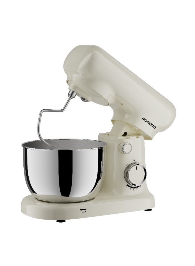 بورودو خلاط كهربائي منزلي (عجانة) برأس مائل، وعاء ستانلس ستيل سعة 2 لتر، 3 رؤوس ملحقة (مخفقة ستيل، مضرب مسطح، خطاف عجين)، صانعة كيك بقوة 400 واط، 10 مستويات للسرعة - أبيض - Image 5